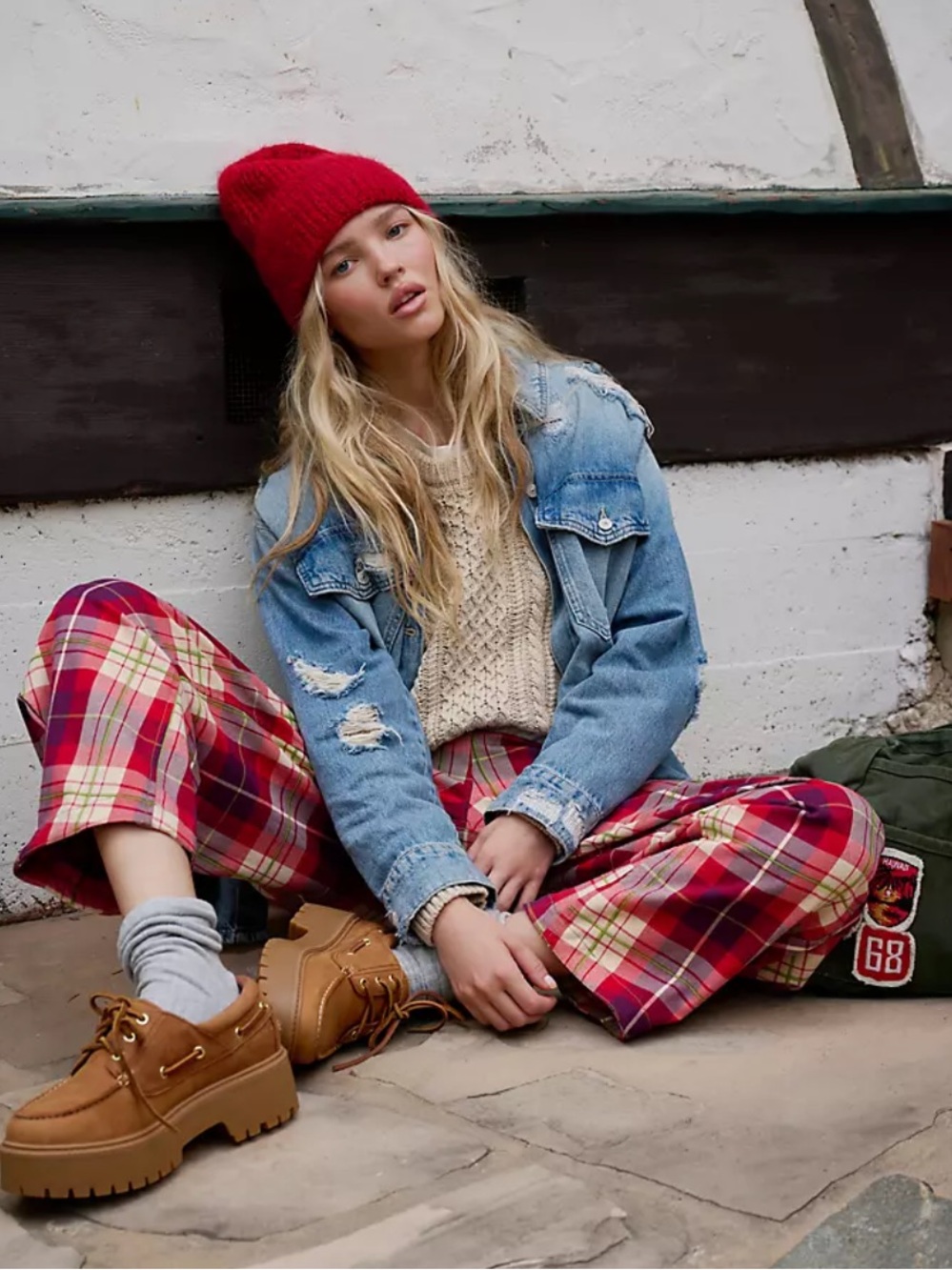 Free People Nice Choice Plaid pull on pants size M NWT $98 - Picture 4 of 5